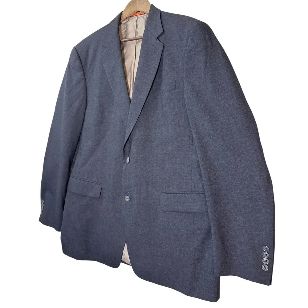 Nordstrom‎ HSM Mens Wool Blazer Sport Coat 42L Slate Blue Two Button Travelor